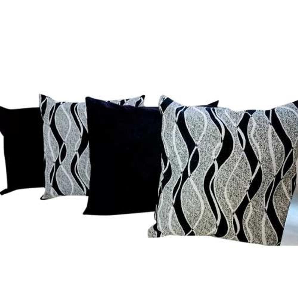 Kit 10 Capas De Almofadas Jacquard Sued Preto 45x45 Zíper