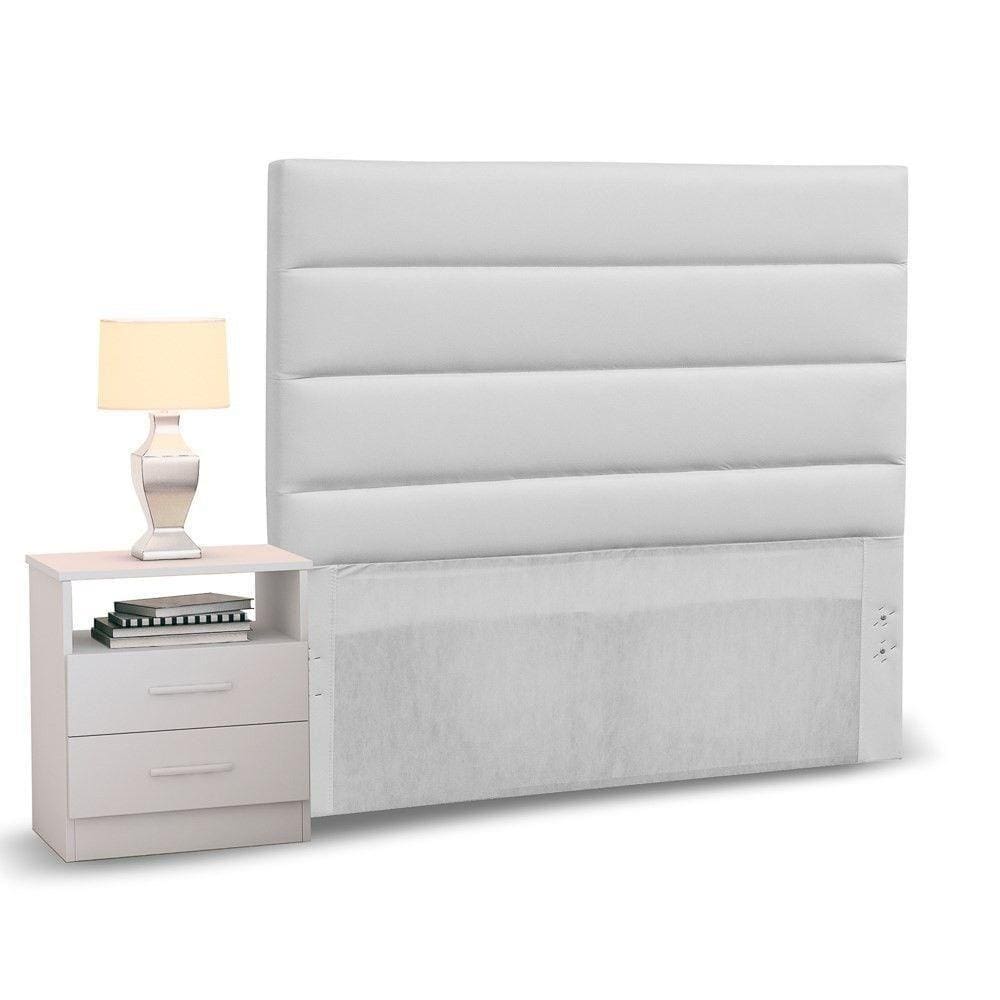 Cabeceira 90cm Greta Branco e 1 Mesa de Cabeceira Branco