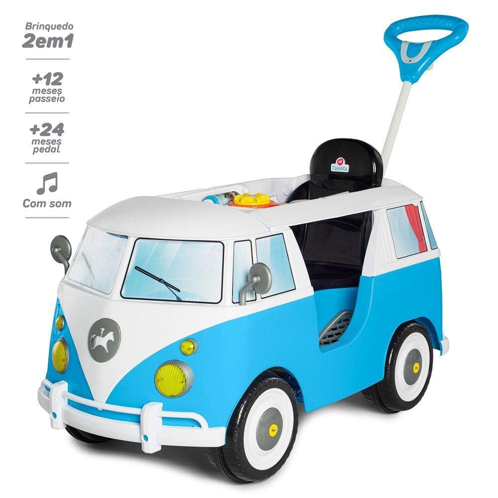 Carrinho de Passeio Calesita Kombina c/ Haste e Pedal - Azul