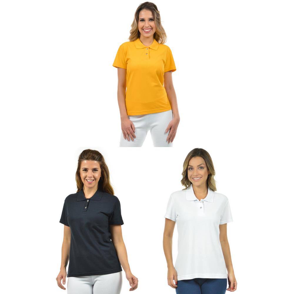 Kit 3 camisas gola polo piquet feminina fenomenal