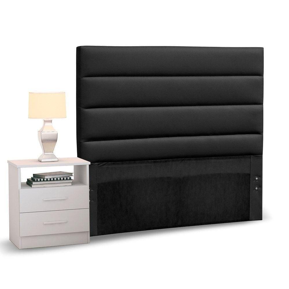 Cabeceira Solteiro 90cm Preto e 1 Mesa de Cabeceira Branco