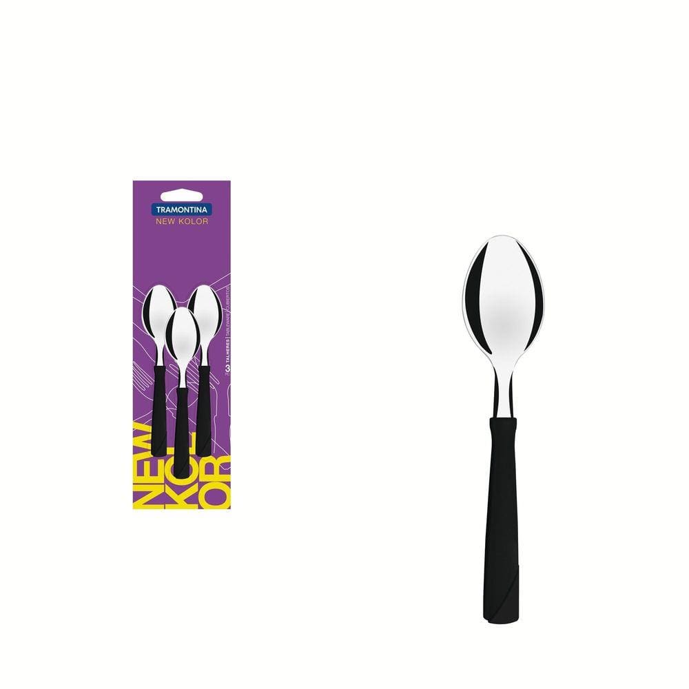 Conjunto de Colheres para Chá Tramontina New Kolor com Lâminas em Aço Inox e Cabos de Polipropileno Preto 3 Peças Tramontina