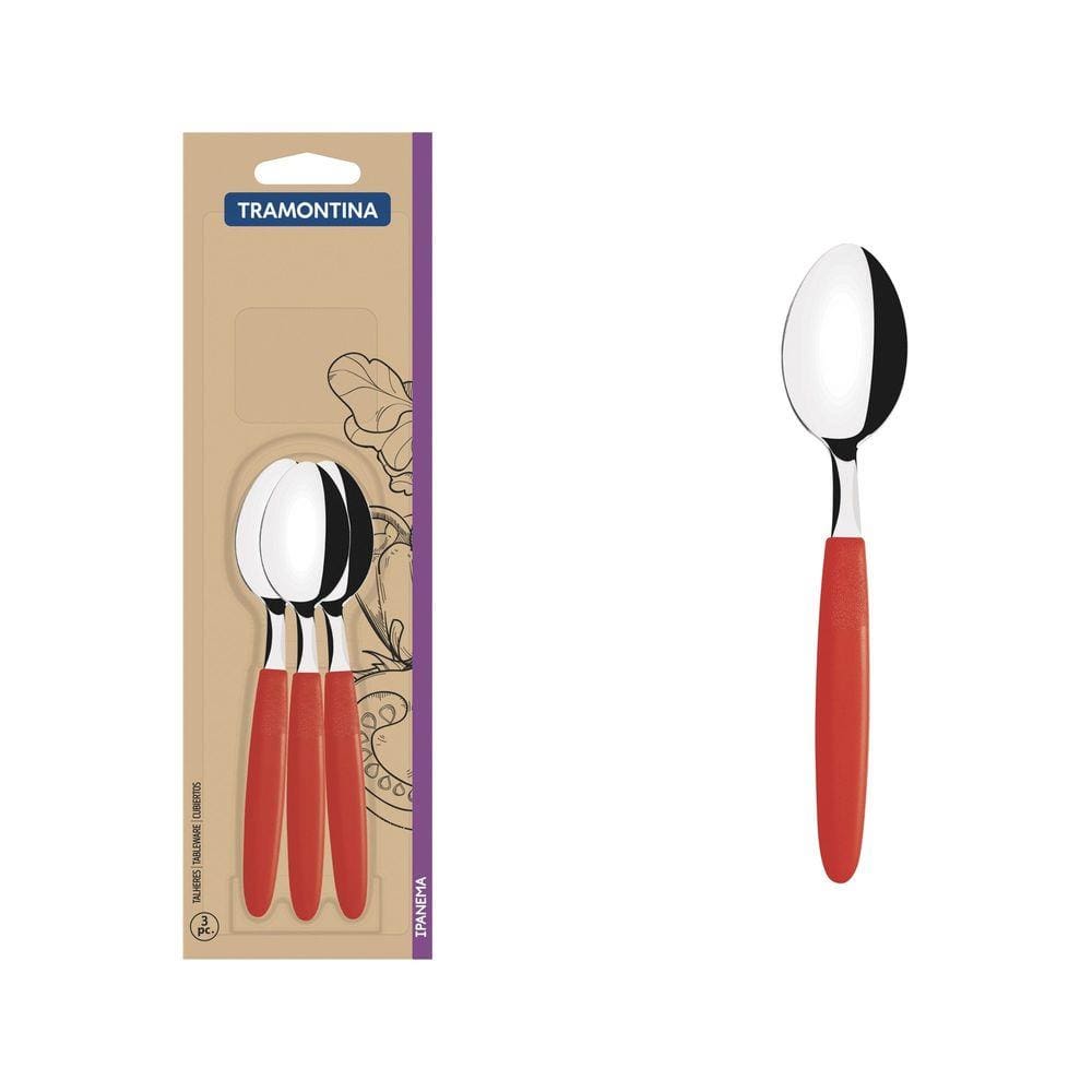 Conjunto de Colheres para Chá Tramontina Ipanema com Lâminas em Aço Inox e Cabos de Polipropileno Vermelho 3 Peças Tramontina