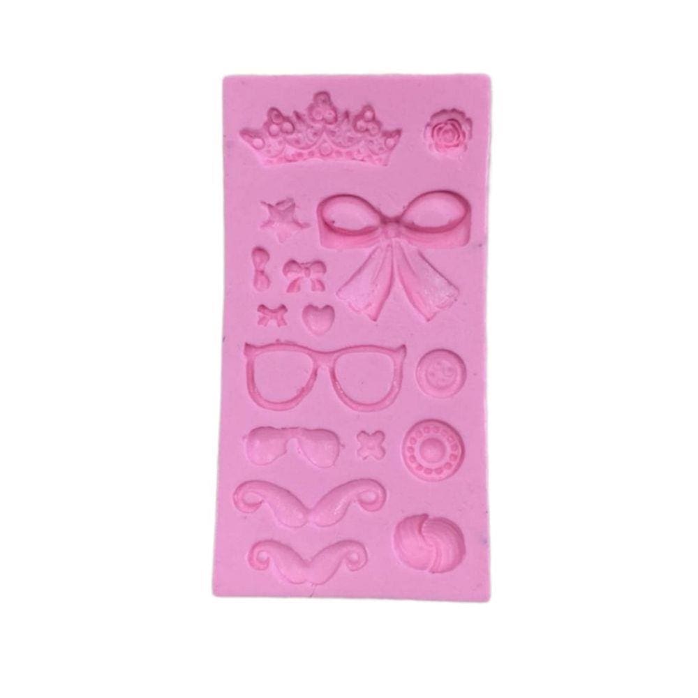 Molde De Silicone Laço, Coroa, Bigode, Óculos