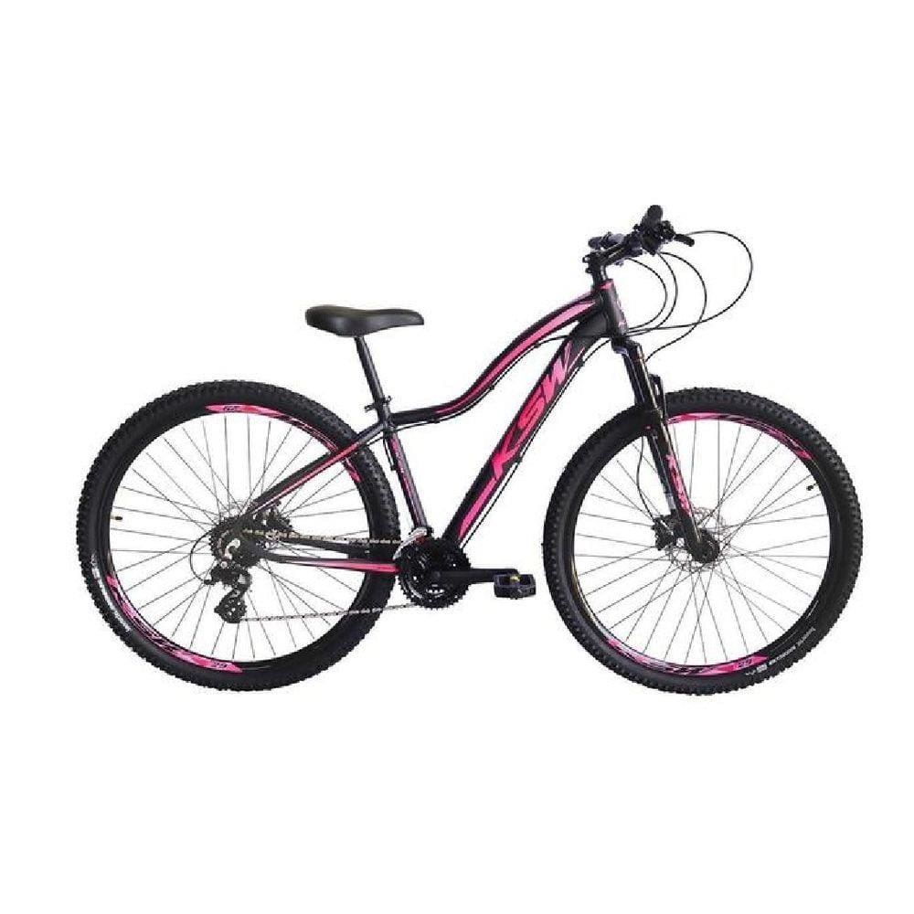 Bicicleta Aro 29 Ksw Mwza Feminina 24v Freio A Disco Suspensão Mountain Bike Alumínio -Preto/Rosa