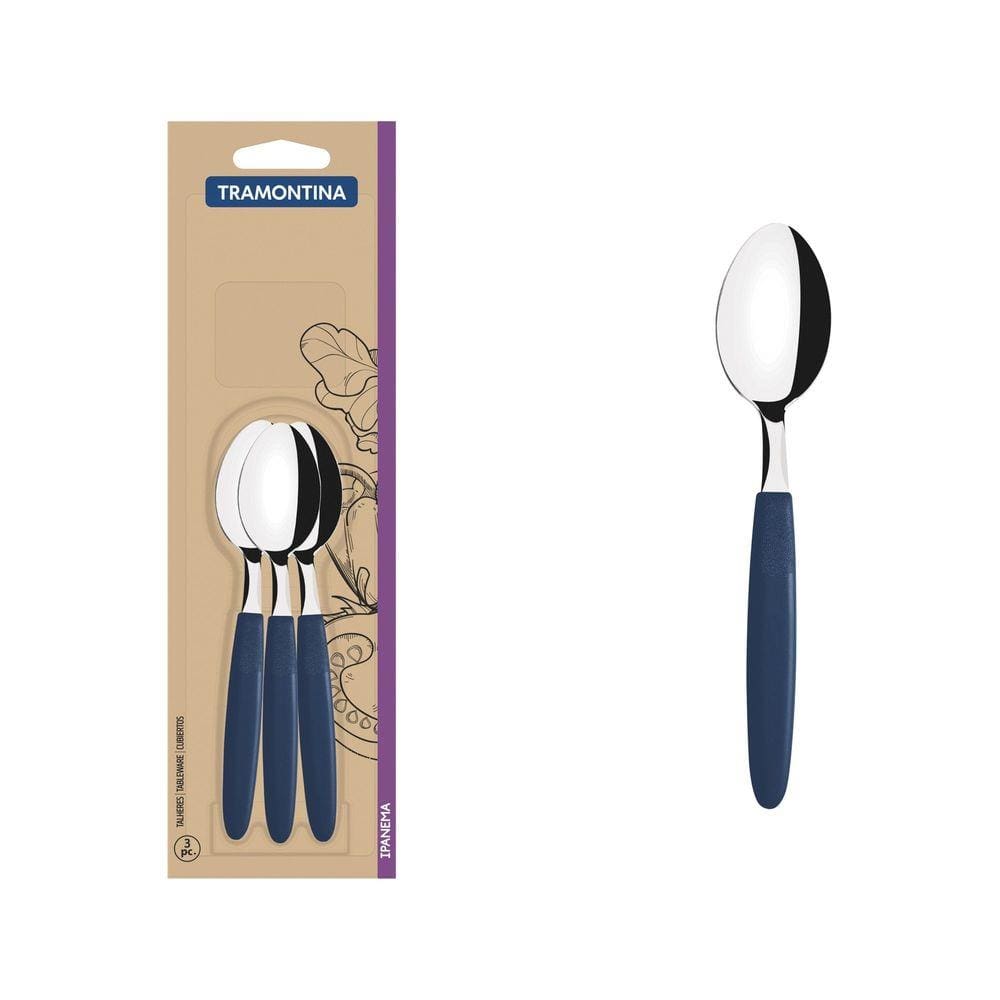 Conjunto de Colheres para Chá Tramontina Ipanema com Lâminas em Aço Inox e Cabos de Polipropileno Azul 3 Peças Tramontina