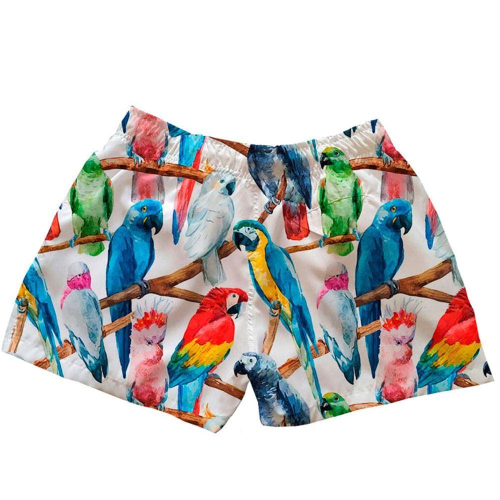 Short Curto De Praia Mauricinho Plus Size Estampa Araras