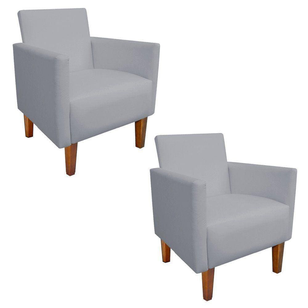 Kit 02 Poltronas Corino Cinza Pés Chanfrado Castanho D´rossi