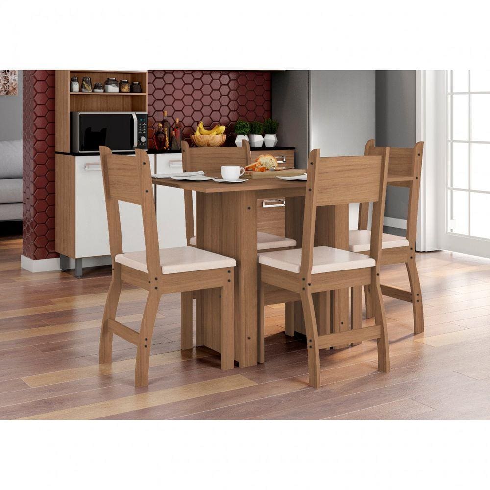 Conjunto Mesa 4 Cadeiras Milano Poliman Carvalho/Savana