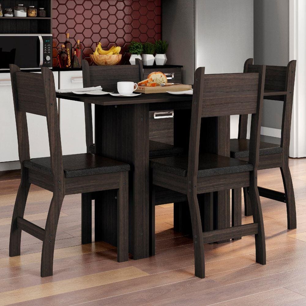 Conjunto Mesa 108x67,5cm 4 Cadeiras Milano Poliman Móveis Amêndoa/Preto