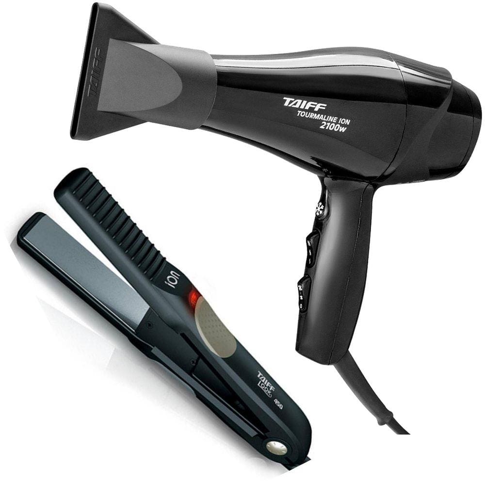 Kit Taiff - Secador Profissional New Tourmaline Ion 2100W 220V - Prancha Look 450 230ºc
