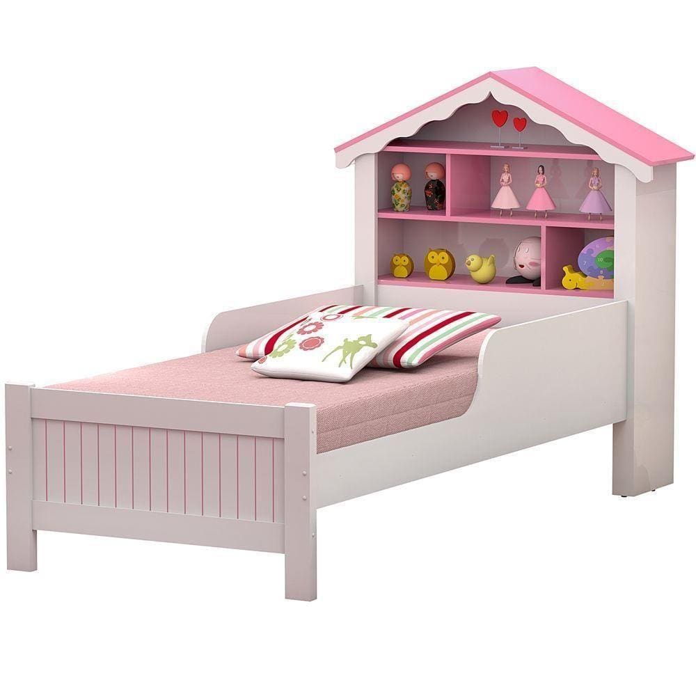 Cama Solteiro Casinha da Princesa Branco Rosa