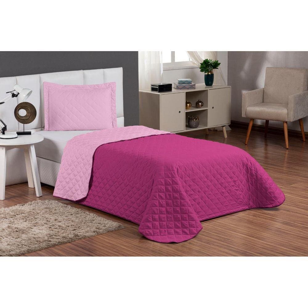 Kit Cobre Leito Solteiro Dupla Face 3 Peças Leçol Pink/Rosa