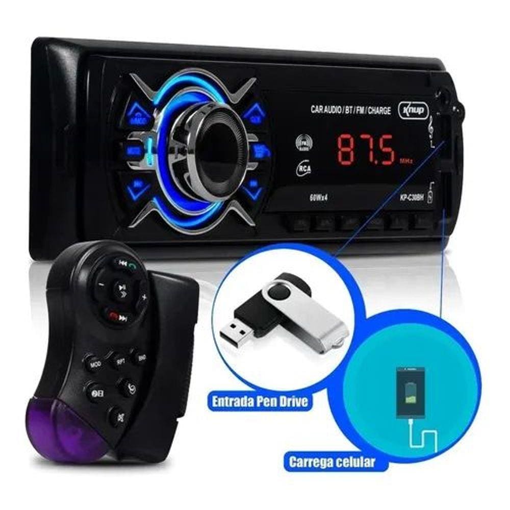 Auto Radio Mp3 Fm Knup Kp-c30bh Bluetooth Controle Volante