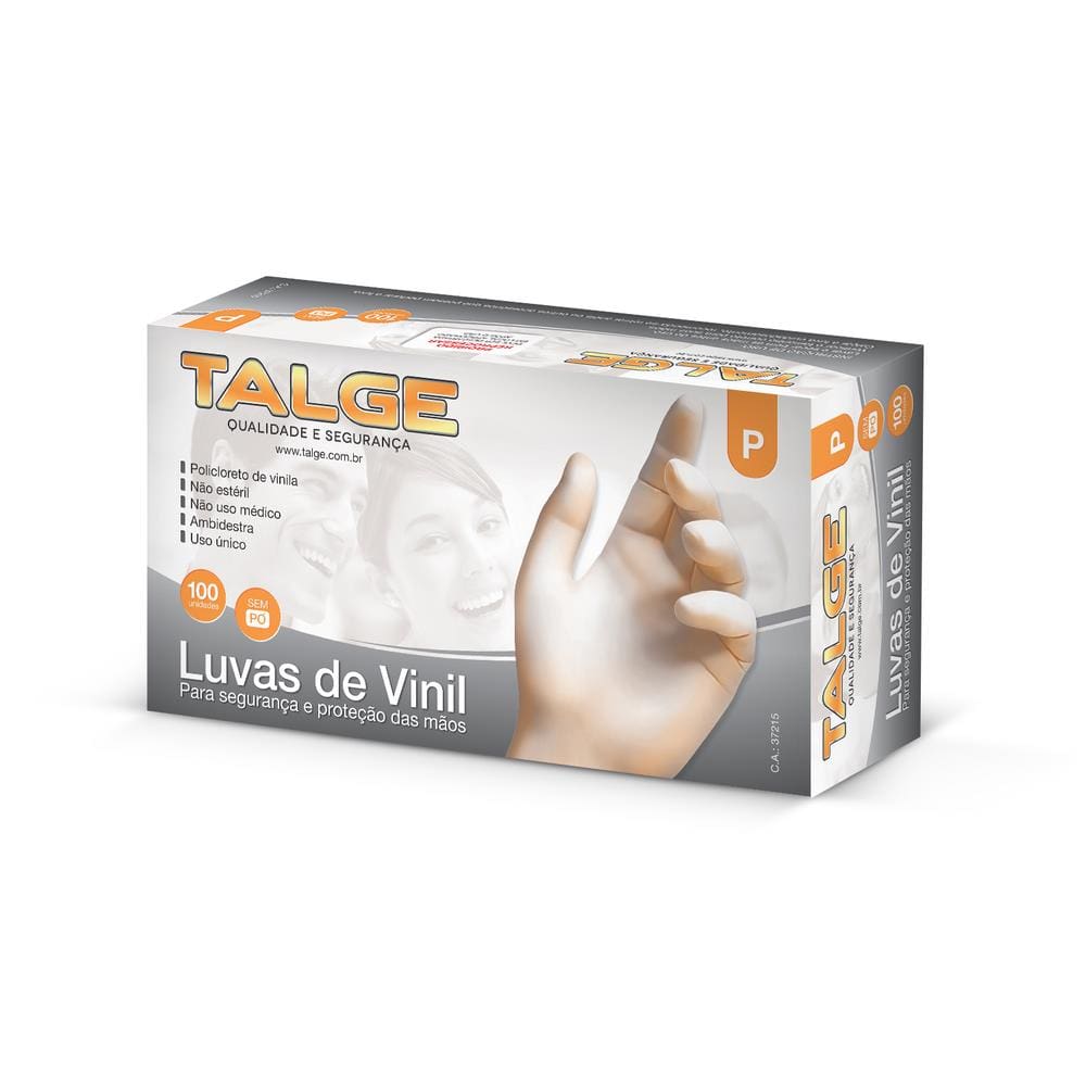Luva de Vinil P sem pó Talge cartucho com 100 unid
