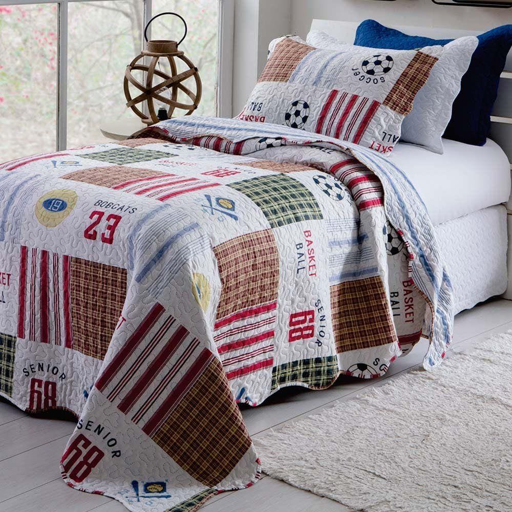 Kit Colcha Patchwork Rozac Solteiro 2 peças Teen Sports