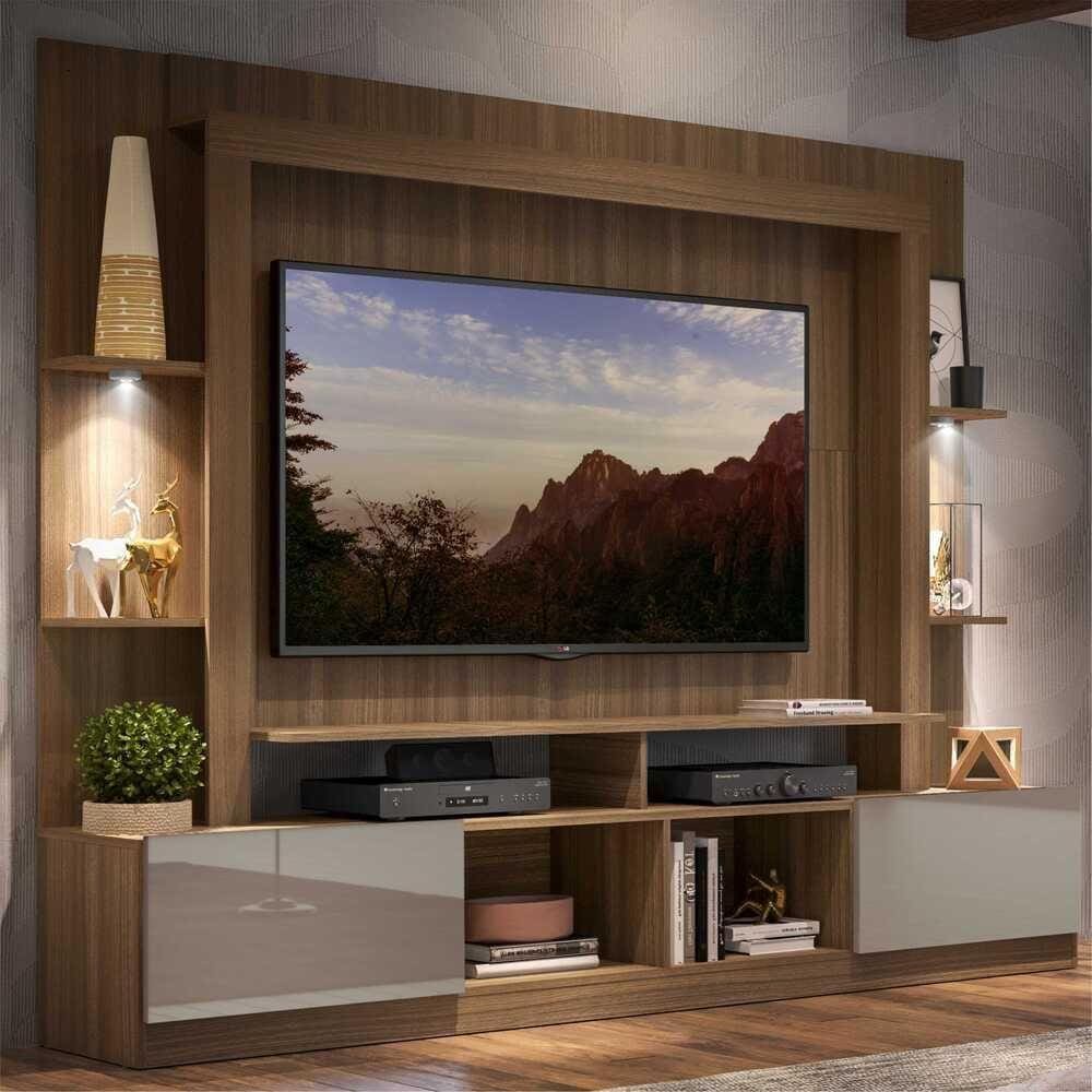 Rack Estante c/ Suporte TV 65" e Leds Berlim Multimóveis Madeirado/Lacca Fumê