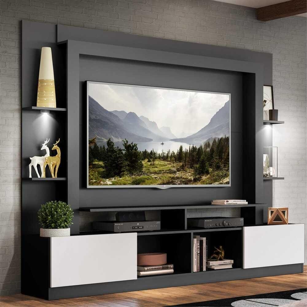 Rack Estante TV 65\" com Leds Berlim Multimóveis Preto/Branco