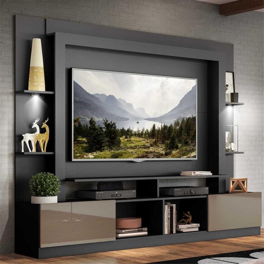 Rack Estante c/ Suporte TV 65” e Leds Berlim Multimóveis Preto/Lacca Fumê