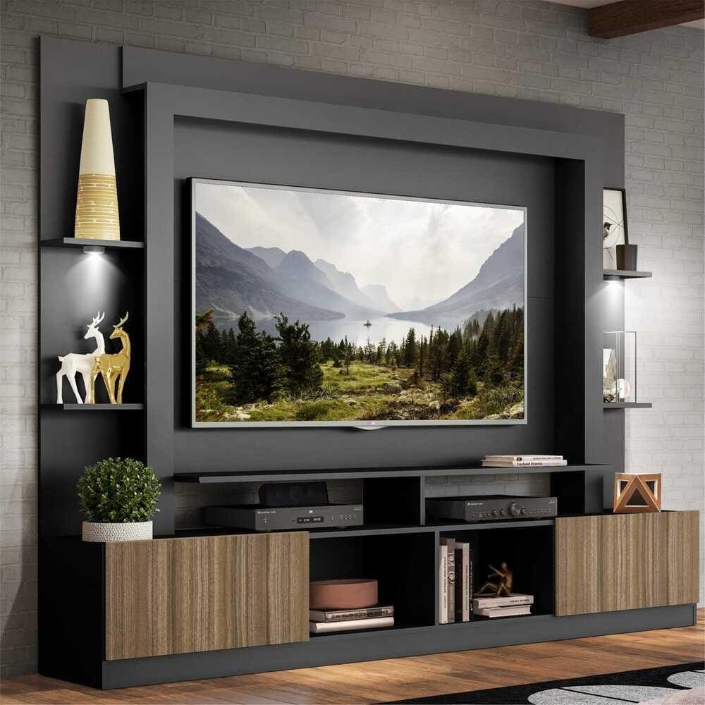Rack Estante TV 65” com Leds Berlim Multimóveis Preto/Madeirado