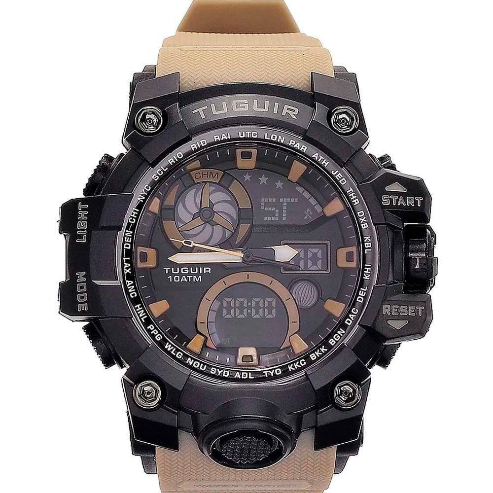 Relógio Masculino Tuguir Preto e Marrom - A11272