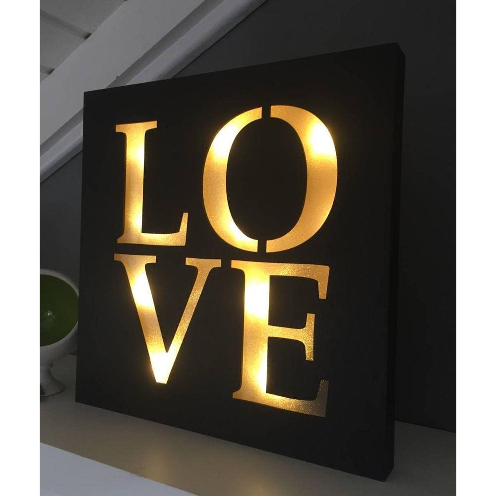 Placa Quadro Decorativo LOVE Iluminado a Led 34 x 34 cm