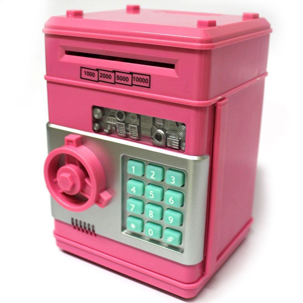 Mini Cofre Eletrônico Digital Senha 4 Dígitos Notas e Moedas Rosa