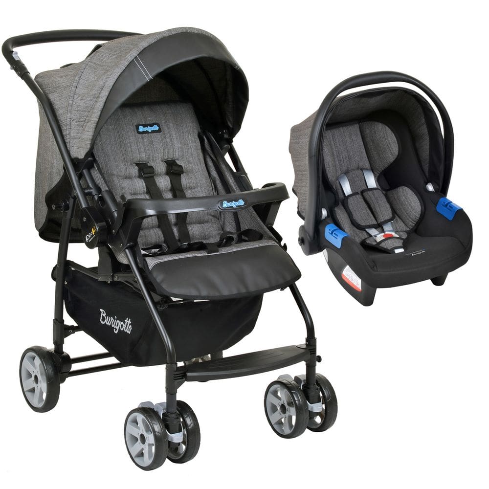 Conjunto Carrinho de Bebê Travel System Reclinável Reversível Rio K De 0 a 15kg com Bebê Conforto Touring X De 0 a 13kg Burigotto Mesclado Preto