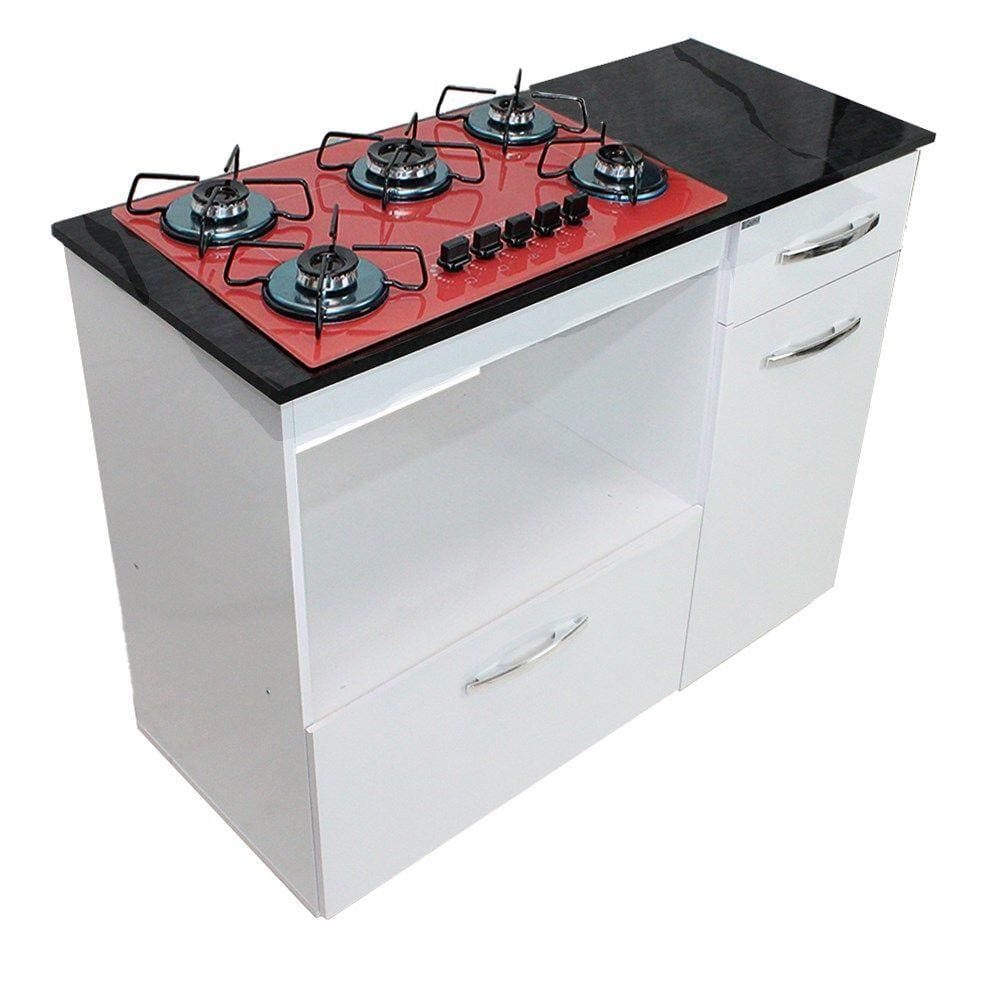 Kit Balcão Violeta Branco Com Cooktop Vermelho 5 Bocas Bivolt Chamalux