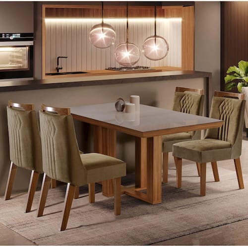 imagem-Conjunto Sala de Jantar Mesa Lottus Tampo MDF e Vidro e 4 Cadeiras Dallas - Marrom 