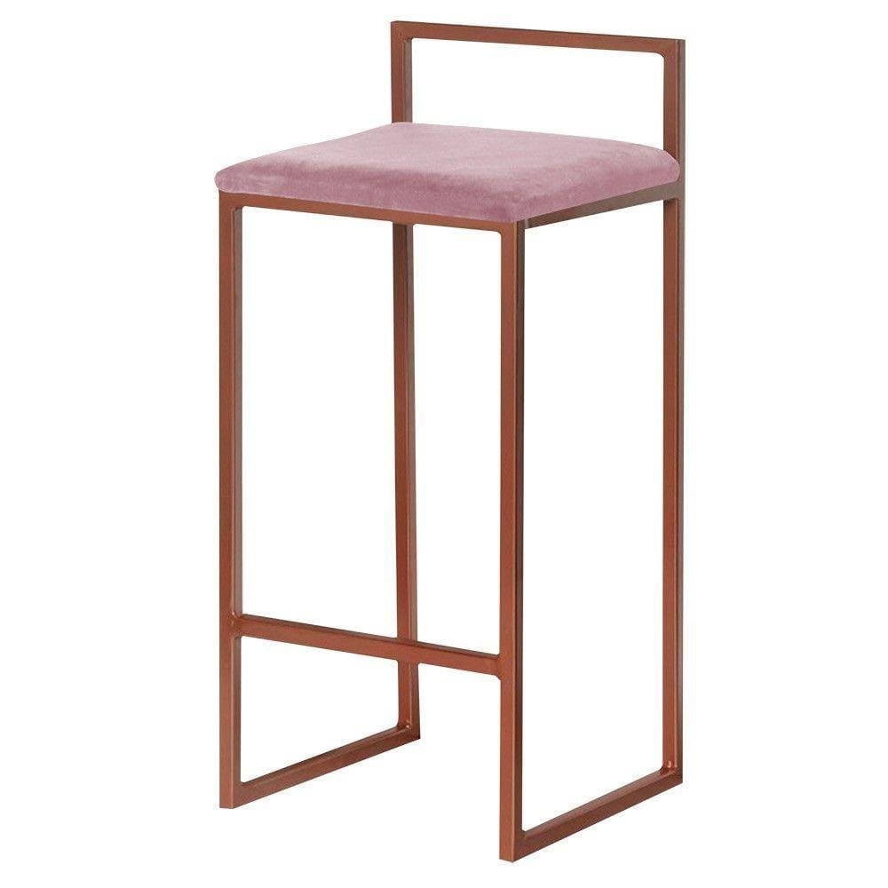 Banqueta Decorativa Jasmine Base Bronze Veludo Rosê