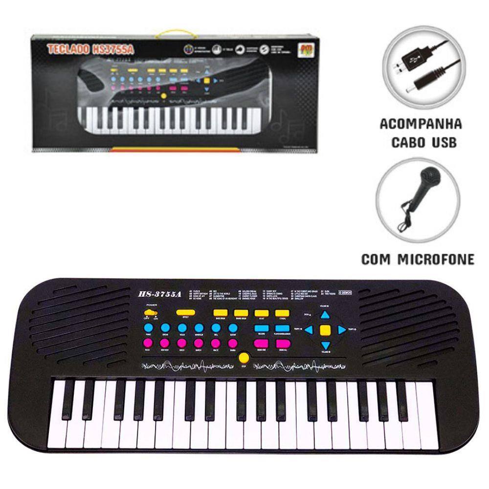 Piano De Cauda Teclado Infantil Com Microfone Gravador Banquinho Preto ou  Rosa Winfun Yes Toys