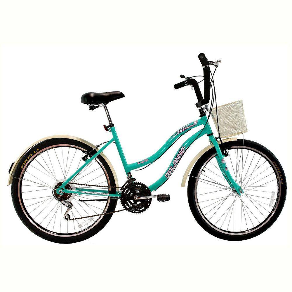 Bicicleta Retrô Vintage Aro 26 18v Feminina Beach Azul Turquesa