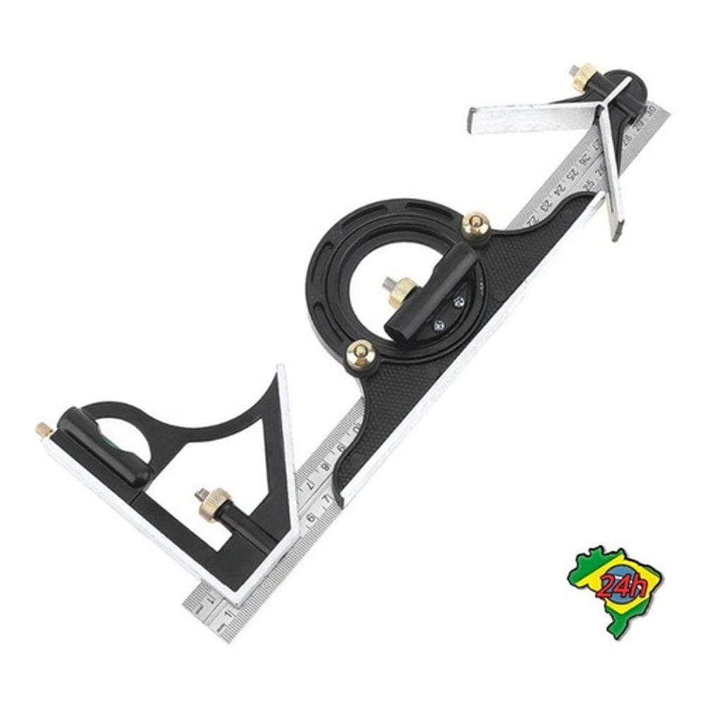 Esquadro Nível E Transferidor Combinado 3 Em 1 Inox 300mm