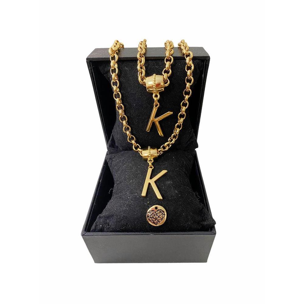 Colar + Pulseira Elo Português Grosso 6mm Letra "K"