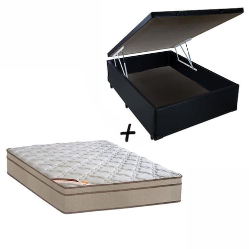 Cama Box Baú Casal + Colchão Molas Castor Revolution Tecnopedic 138x188 - Preto