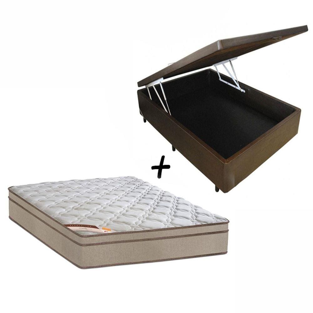 Cama Box Baú Casal Sintético Marrom + Colchão Molas Castor Revolution Tecnopedic 138x188