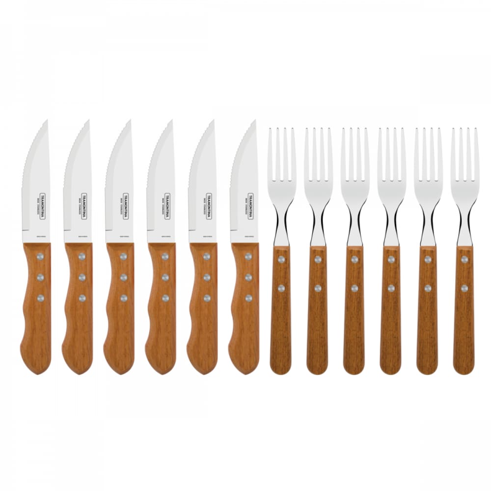 Jogo de Talheres Inox Tramontina Jumbo p/ Churrasco 12pçs Cabo Madeira