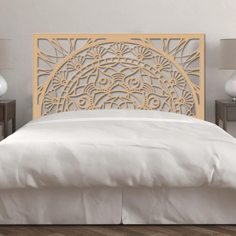 Cabeceira de Cama Casal Mandala Flores Prosperidade 140X72cm - 12mm - MDF Natural (sem pintura)