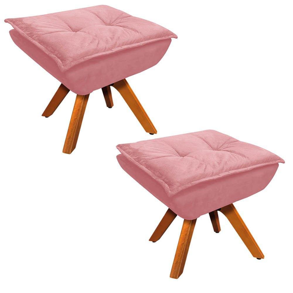 Kit 2 Puffs Decorativos Sala de Estar Giratória Giromad Opla Suede Rose - Ibiza