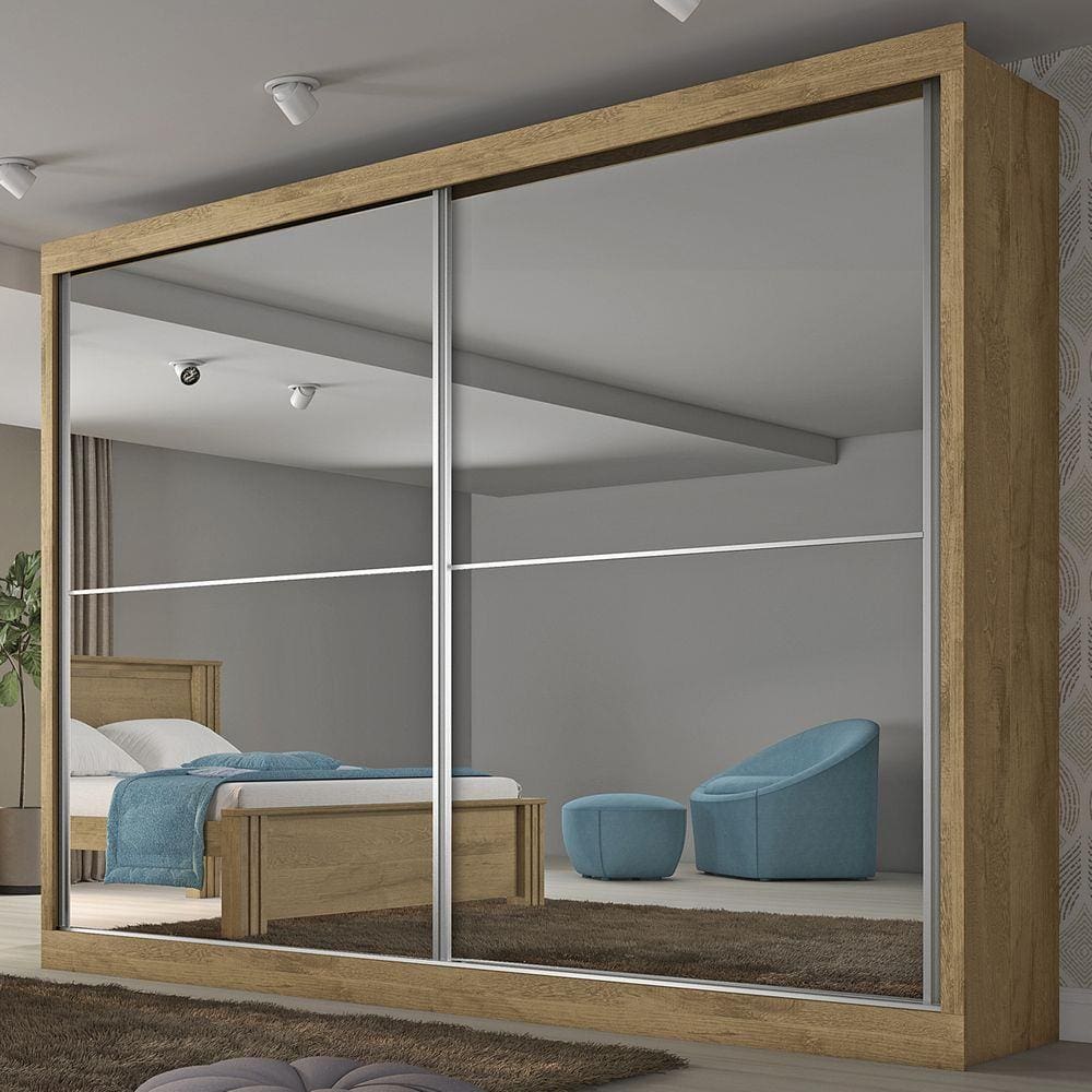 Guarda-roupa Casal Verona Plus 2 Portas 4 Gavetas Espelhado Amendoa  - Mademarques