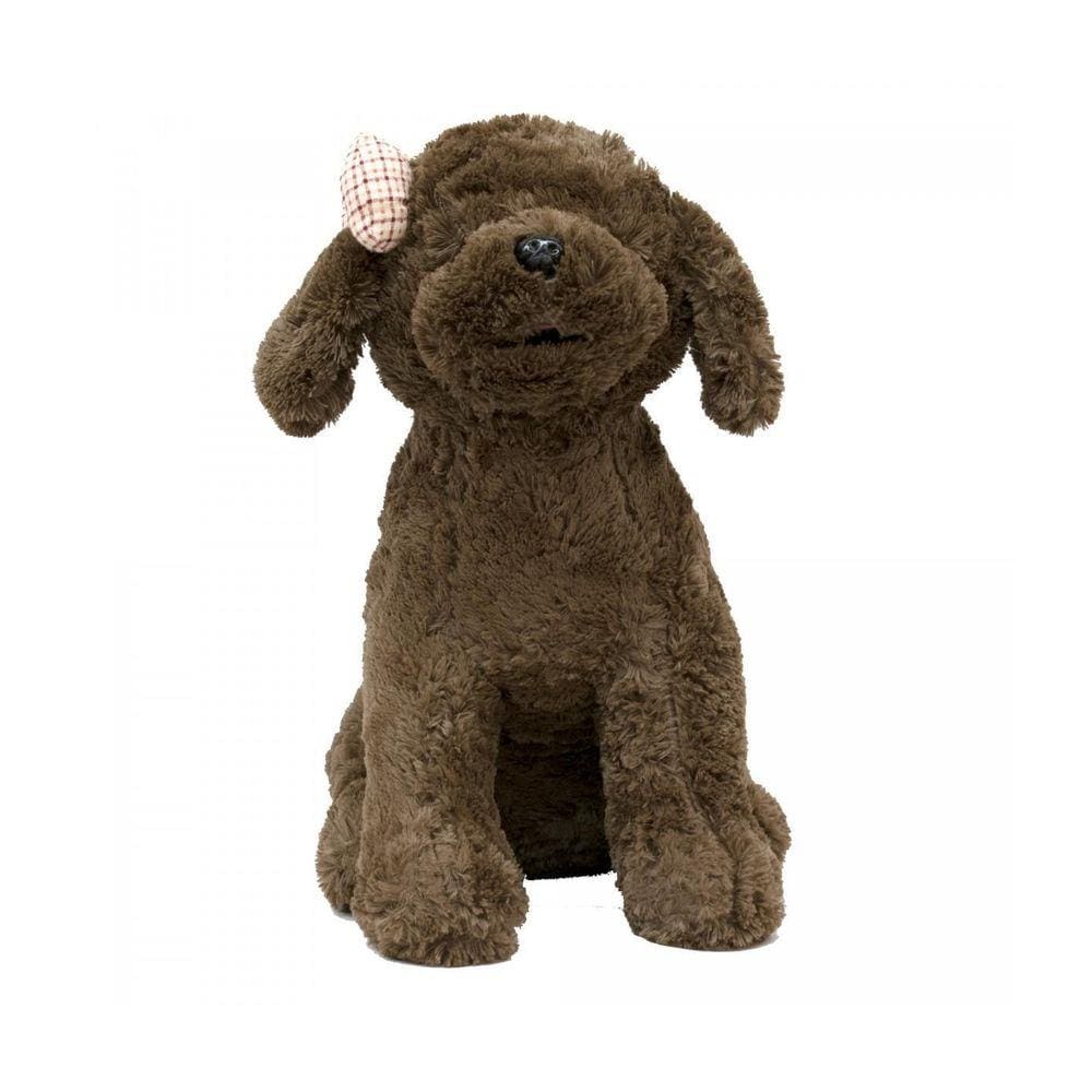 Cachorro De Pelúcia Marrom Sentado Laço 36Cm