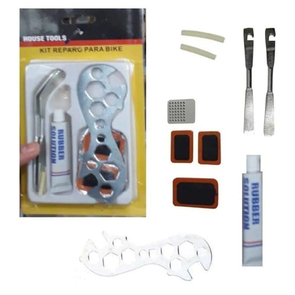 Kit Reparo Remendos Pneu Bike Ferramenta Chave Bicicleta