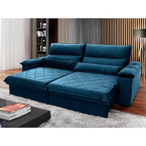 Sofá Retrátil/Reclinável Grécia 2,50m Suede Velut Azul Marinho c/ Molas no Assento - King House