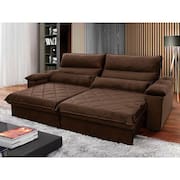 Sofá Retrátil Reclinável Grécia 2,50m Suede Velut Marrom c/ Molas no Assento - King House