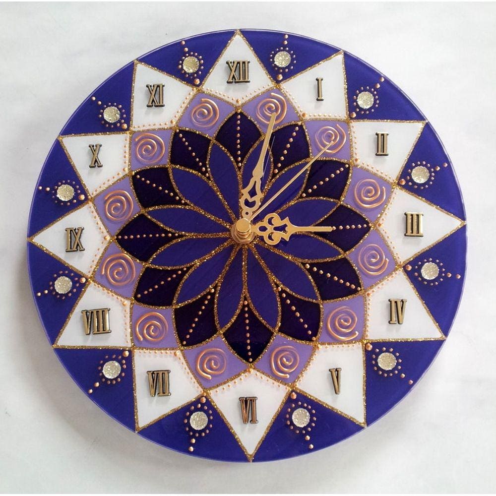 Relógio Mandala Vitral em vidro de 25cm