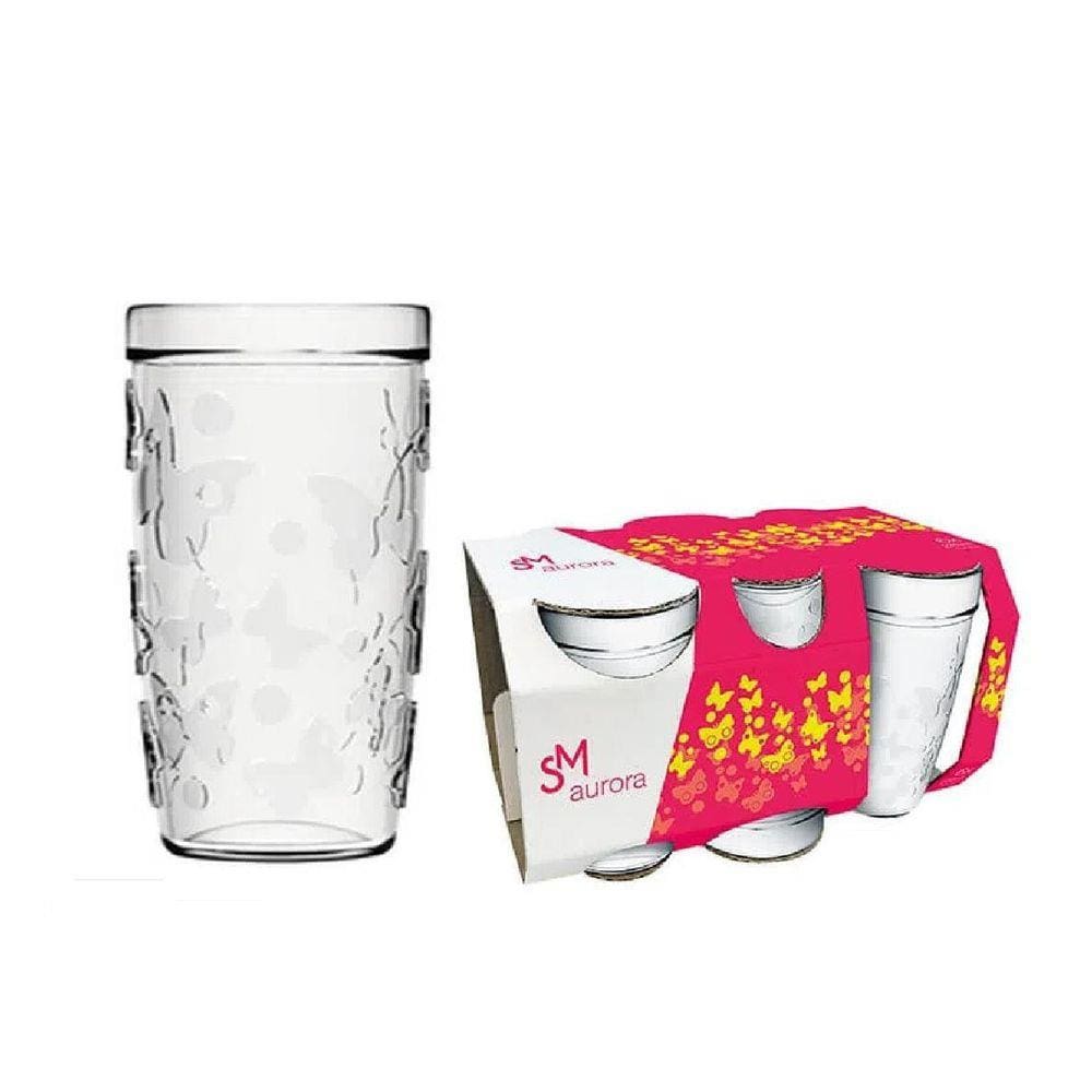 Conjunto Com 6 Copos De Vidro Decorado Flores 270Ml Nadir