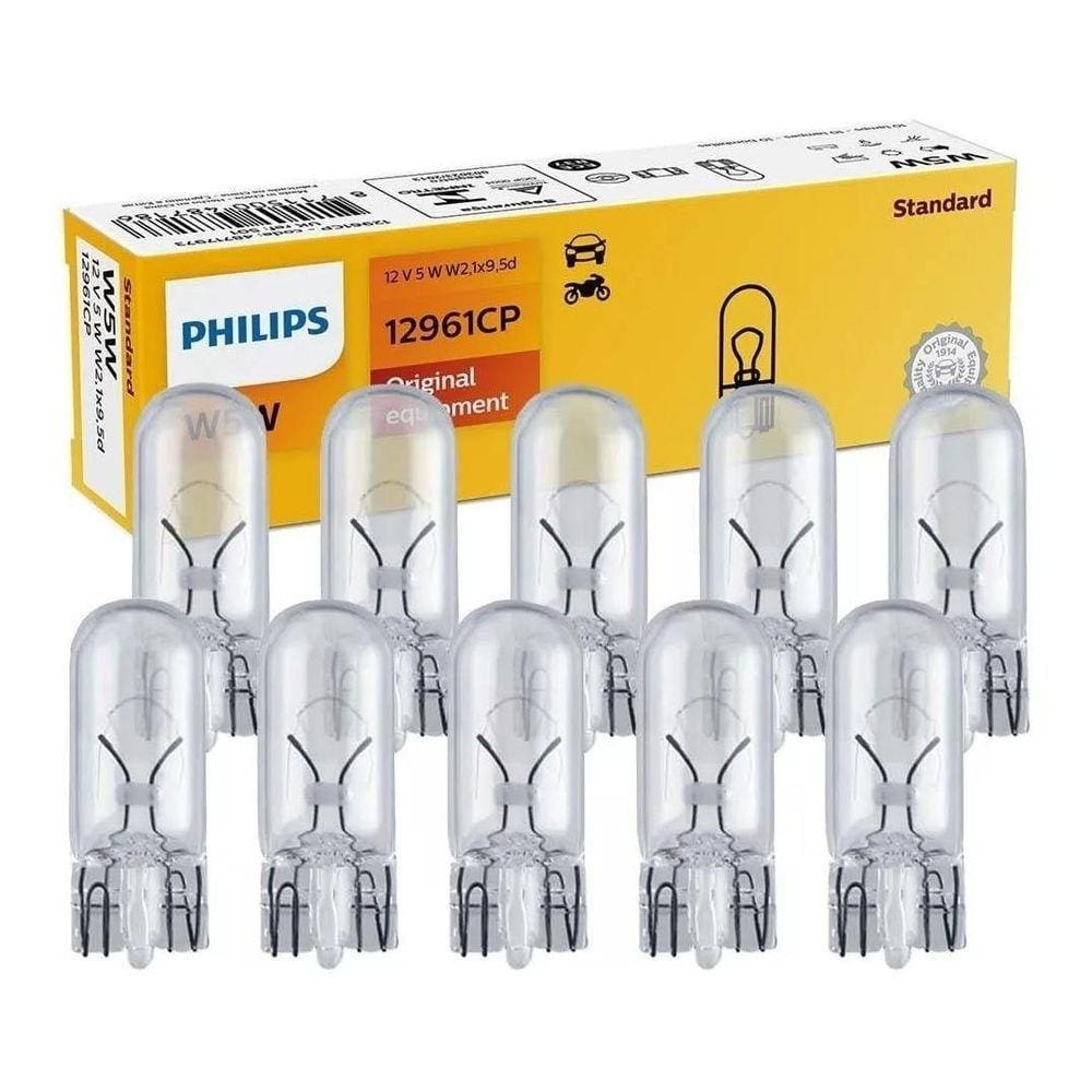 Kit 10 Lâmpada Auto W5W 12961 Std 12V 5W Un Philips