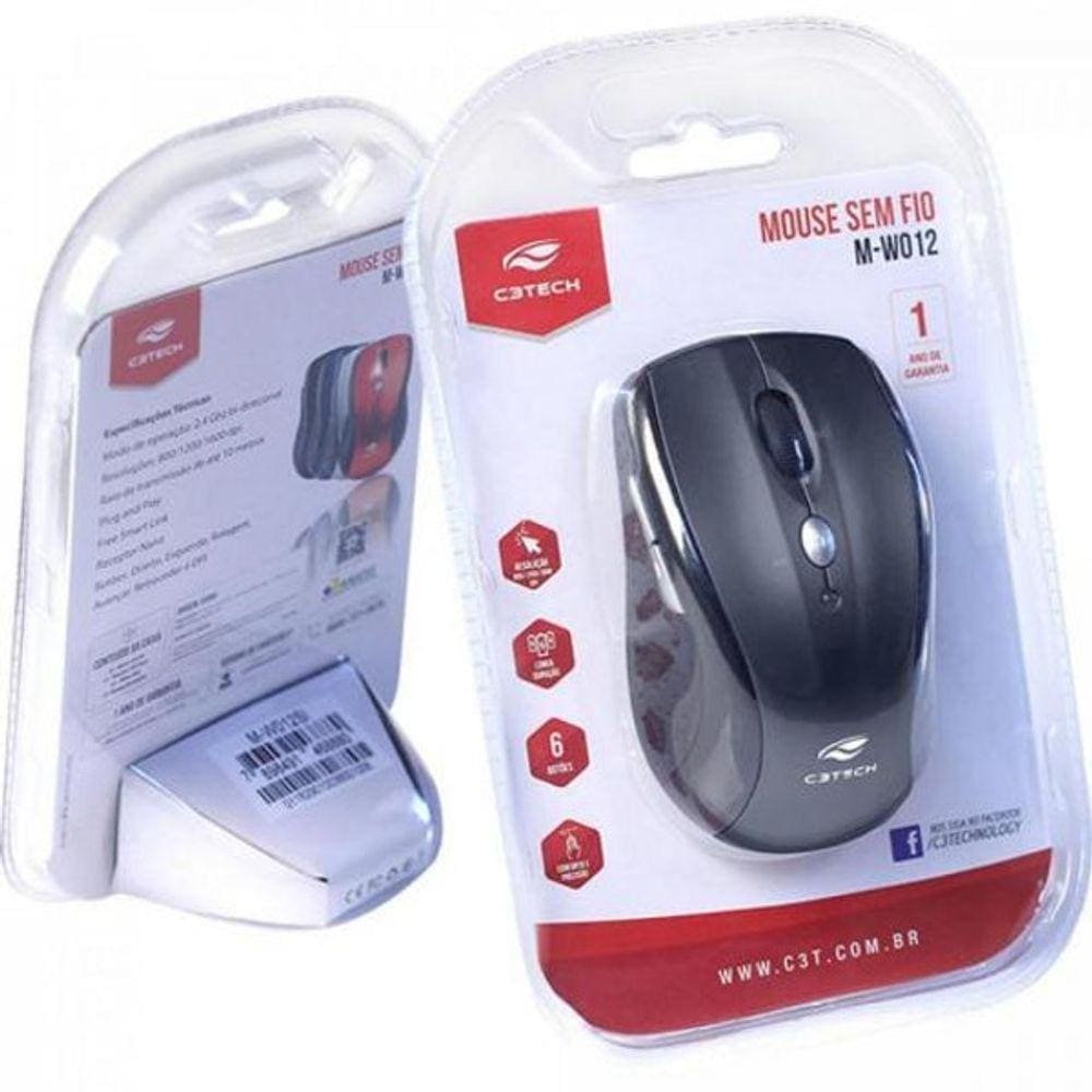 Mouse Sem Fio 1600Dpi M-W012Bk Preto C3Tech
