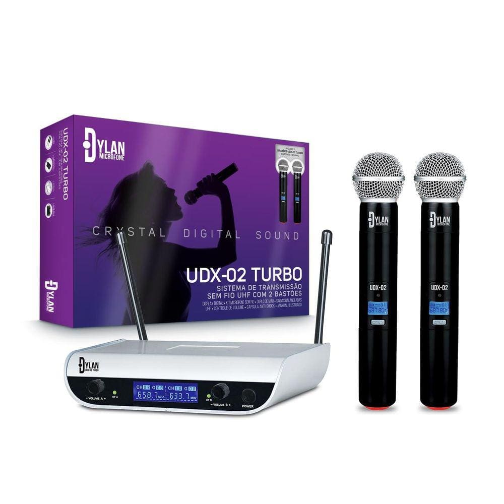 Microfone Dylan UDX-02 Turbo sem fio UHF duplo de mão